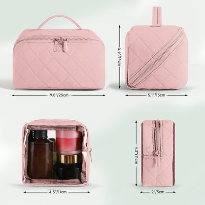 Makeup Bag for Portable Travel and Business Trips ，Large Makeup Organizer lightweight and Soft，Toiletry Bag,Secure Zipper Closure (Pink)