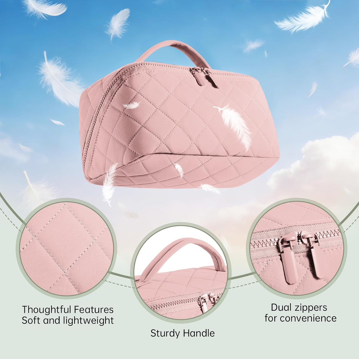 Makeup Bag for Portable Travel and Business Trips ，Large Makeup Organizer lightweight and Soft，Toiletry Bag,Secure Zipper Closure (Pink)