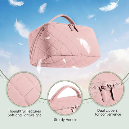 Makeup Bag for Portable Travel and Business Trips ，Large Makeup Organizer lightweight and Soft，Toiletry Bag,Secure Zipper Closure (Pink)