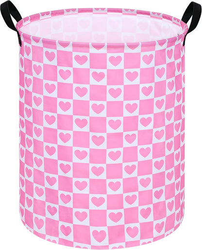 19.7" Round Kids Laundry Basket Gift Baskets Storage Laundry Hamper Toys Nursery Bin with Handles,Storage Basket for Childrens Room Bedroom Decor (Pink Heart)