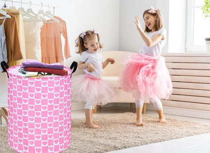 19.7" Round Kids Laundry Basket Gift Baskets Storage Laundry Hamper Toys Nursery Bin with Handles,Storage Basket for Childrens Room Bedroom Decor (Pink Heart)