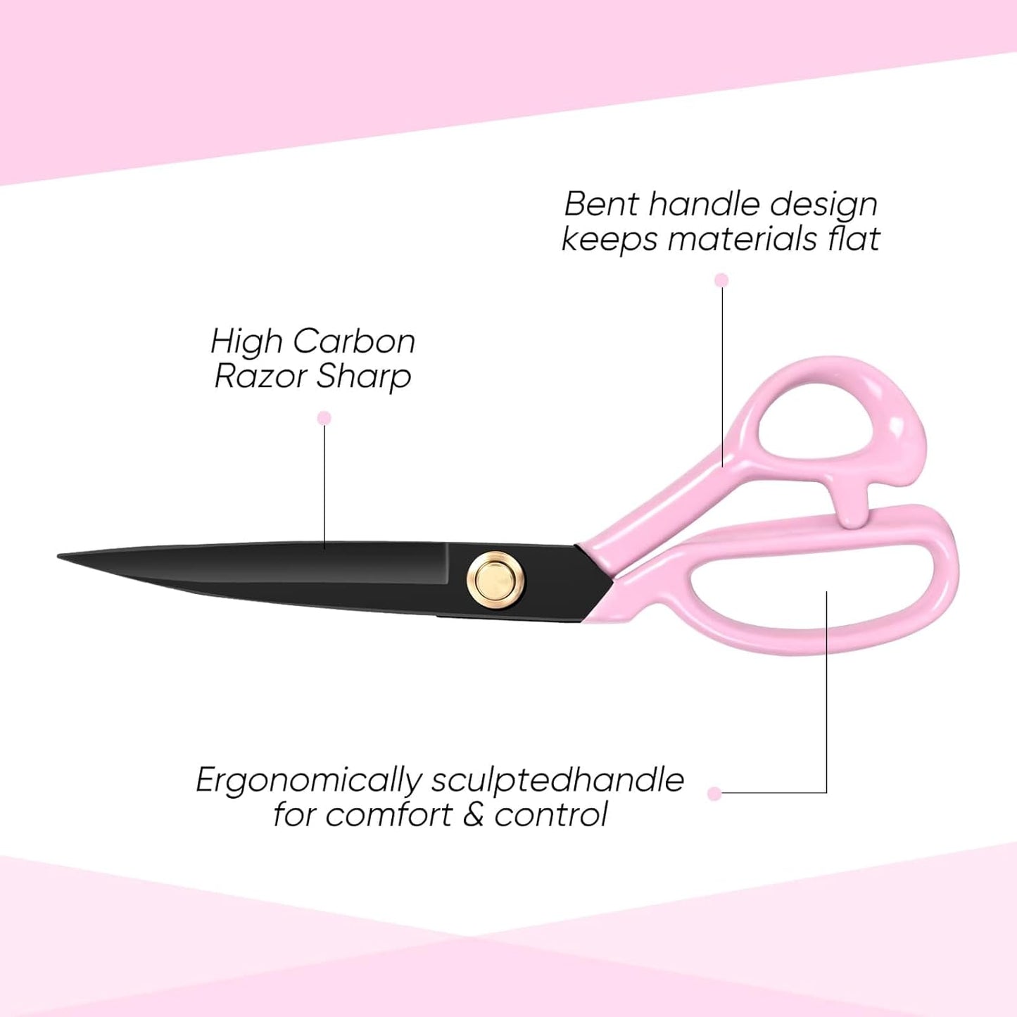 Professional Tailor Scissors Heavy Duty - Multi-Purpose Sewing Fabric Scissors for Leather Cutting Industrial Sharp Shears Home Office Arts, and Crafts (10 Inch) Pink