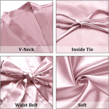 Women's Short Satin Robes Silky Bathrobe Bridesmaid Sleepwear for Wedding Party Getting Ready Solid Color