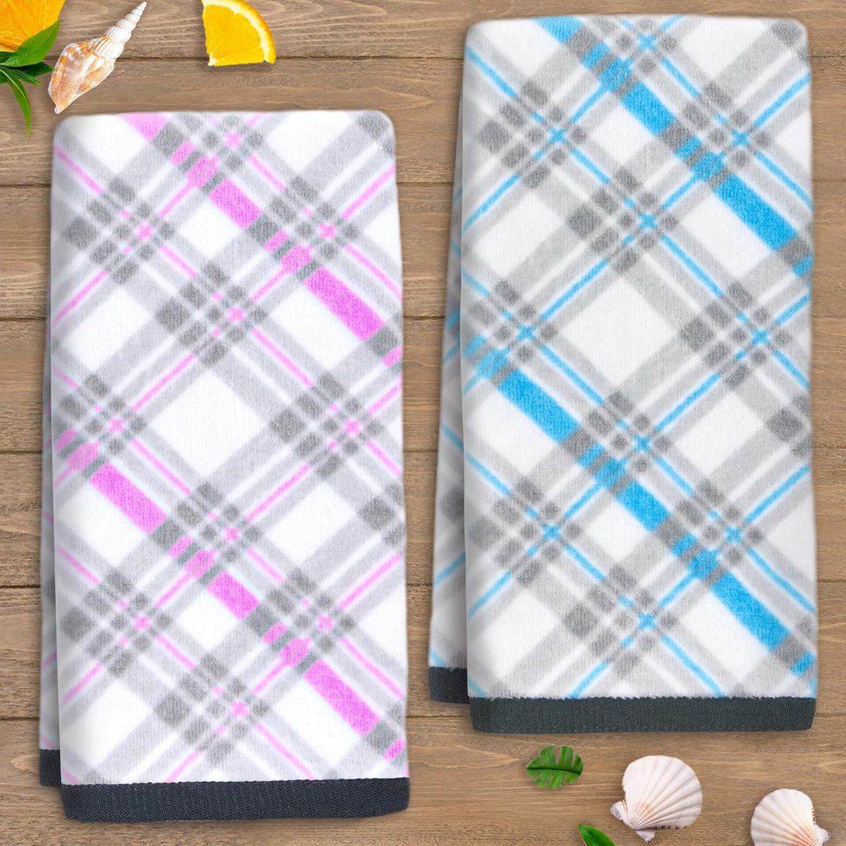 Checkered Hand Towels 2PC 15"x25", 100% Cotton