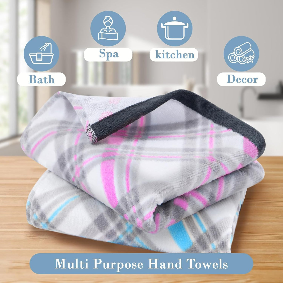 Checkered Hand Towels 2PC 15"x25", 100% Cotton