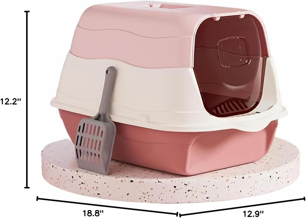 Large Covered Litter Box With Lid - Fully Enclosed Cat Toilet Pan and Scoop