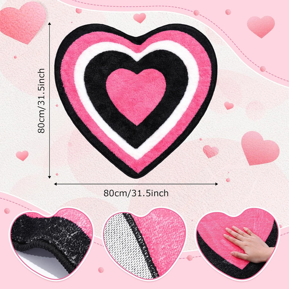1 Pcs Beach Bathroom Rug Heart, Black&Pink