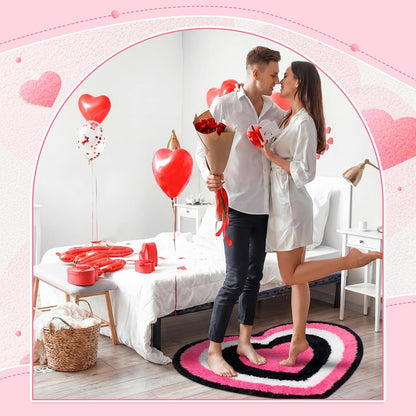 1 Pcs Beach Bathroom Rug Heart, Black&Pink
