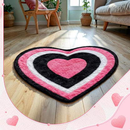 1 Pcs Beach Bathroom Rug Heart, Black&Pink