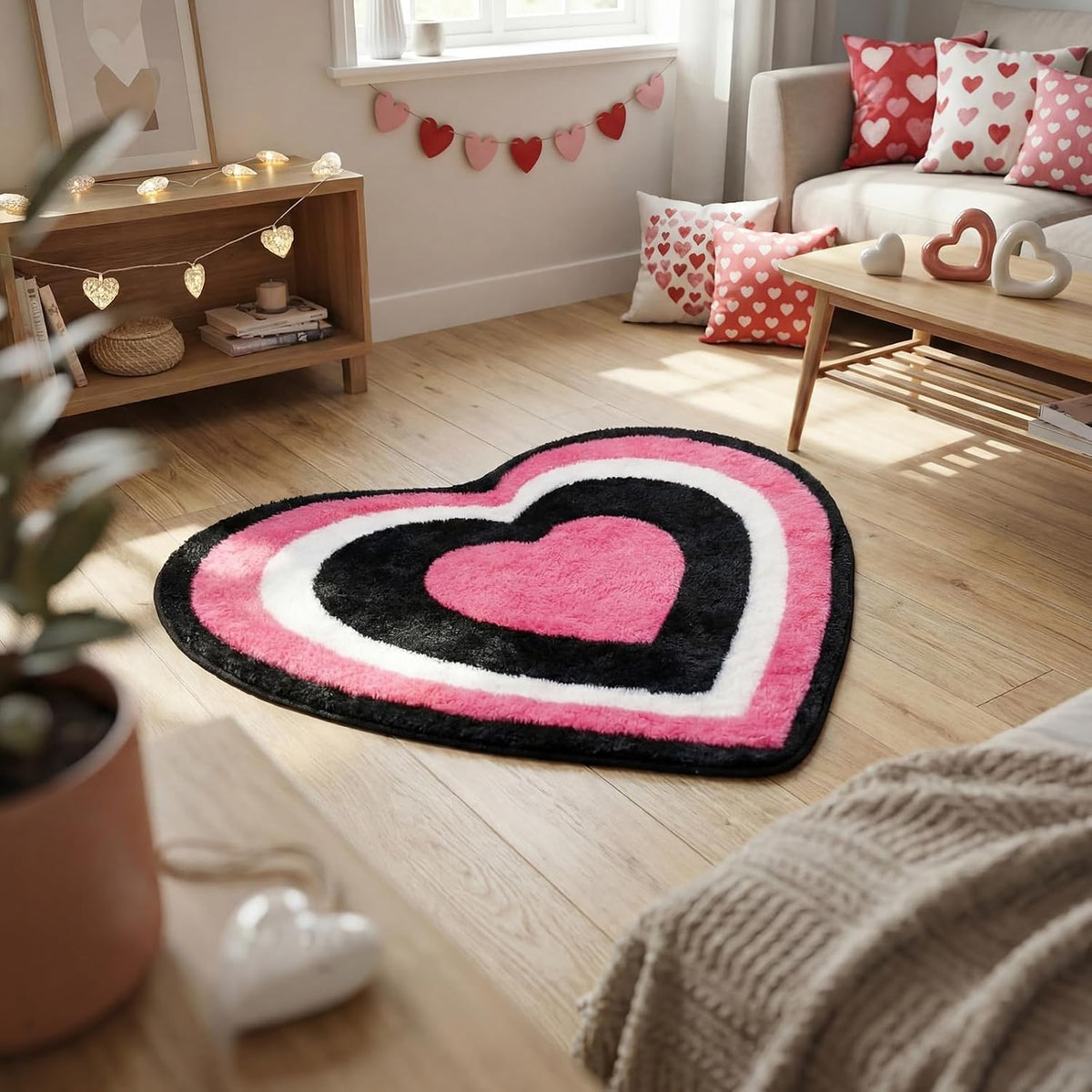 1 Pcs Beach Bathroom Rug Heart, Black&Pink