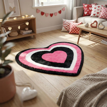 1 Pcs Beach Bathroom Rug Heart, Black&Pink