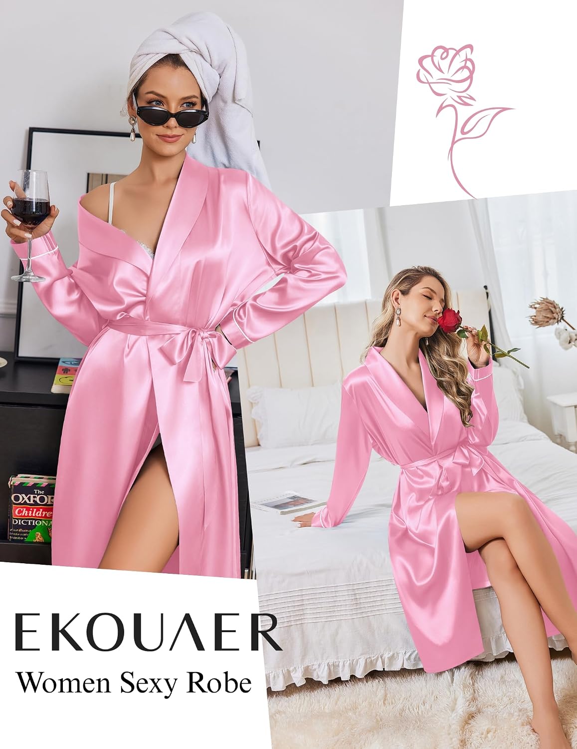 Silk Robes for Women Long Satin Kimono Bathrobe Sexy Bridal Robe