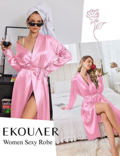 Silk Robes for Women Long Satin Kimono Bathrobe Sexy Bridal Robe