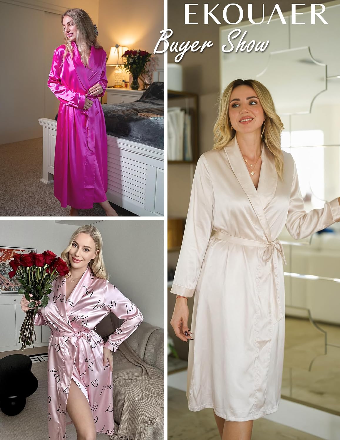 Silk Robes for Women Long Satin Kimono Bathrobe Sexy Bridal Robe