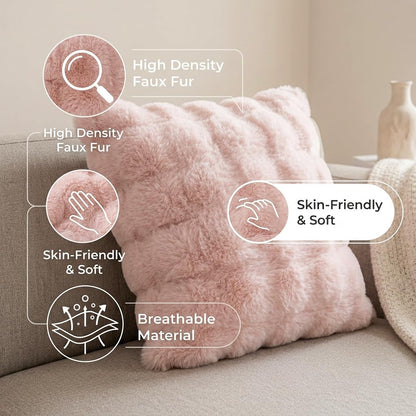 Pink Faux Fur Pillow Covers Set of 2, Luxury Soft Fluffy Throw Pillow Covers 12x20 inch for Couch, Fuzzy Decorative Plaid Plush Cushion Cases for Living Room Sofa Bedroom Decor
