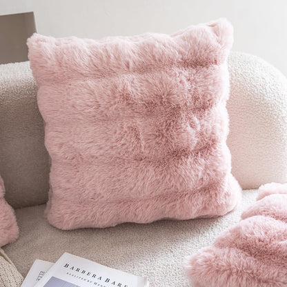 Pink Faux Fur Pillow Covers Set of 2, Luxury Soft Fluffy Throw Pillow Covers 12x20 inch for Couch, Fuzzy Decorative Plaid Plush Cushion Cases for Living Room Sofa Bedroom Decor