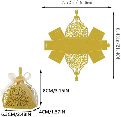 50 Pack Girls Laser Cut Wedding Party Favor Box Candy Bag Chocolate Gift Boxes Bridal Birthday Shower Bomboniere with Ribbons Candy Boxes Glitter Hollow Out Wedding Favor Boxes, Peach