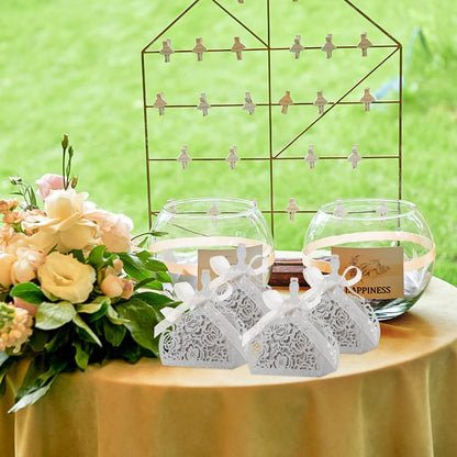 50 Pack Girls Laser Cut Wedding Party Favor Box Candy Bag Chocolate Gift Boxes Bridal Birthday Shower Bomboniere with Ribbons Candy Boxes Glitter Hollow Out Wedding Favor Boxes, Peach