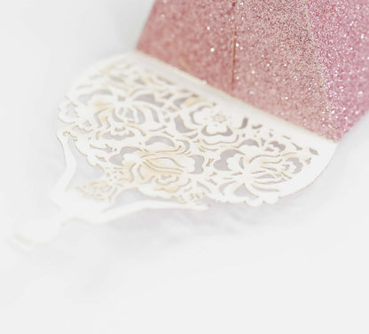 50 Pack Girls Laser Cut Wedding Party Favor Box Candy Bag Chocolate Gift Boxes Bridal Birthday Shower Bomboniere with Ribbons Candy Boxes Glitter Hollow Out Wedding Favor Boxes, Peach