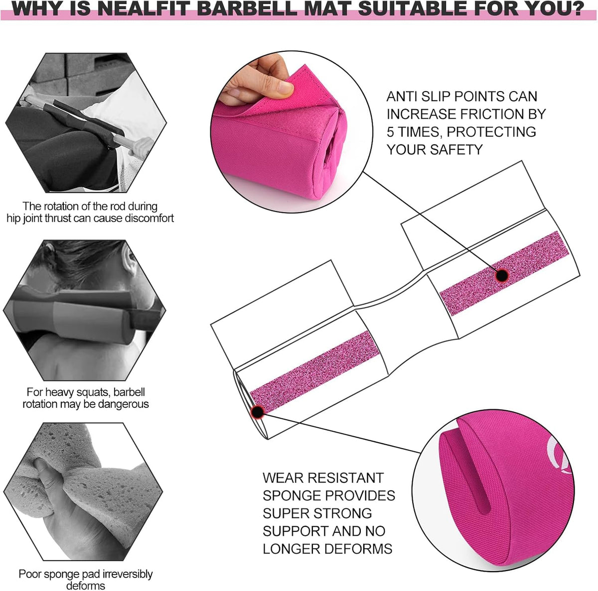 Barbell Pad Squat Pad for Squats—Squat Bar Pad—Great for Weightlifting,Lunges and Hip Thrusts—Foam Sponge Pad—Fit Standard and Olympic Bars Perfectly