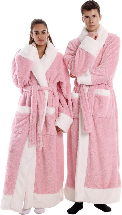 Capecage Robe for Men and Women,Hoodless Shawl Collar Robe Long Flannel Fleece, Belt and Two Pockets, Warm Lounge Housecoat.