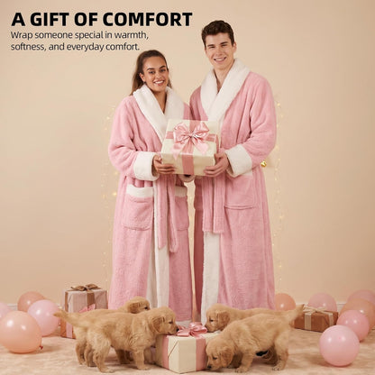 Capecage Robe for Men and Women,Hoodless Shawl Collar Robe Long Flannel Fleece, Belt and Two Pockets, Warm Lounge Housecoat.