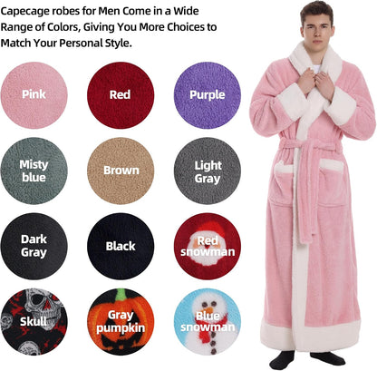 Capecage Robe for Men and Women,Hoodless Shawl Collar Robe Long Flannel Fleece, Belt and Two Pockets, Warm Lounge Housecoat.
