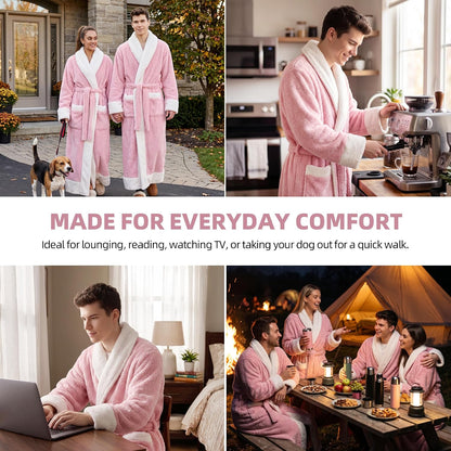 Capecage Robe for Men and Women,Hoodless Shawl Collar Robe Long Flannel Fleece, Belt and Two Pockets, Warm Lounge Housecoat.