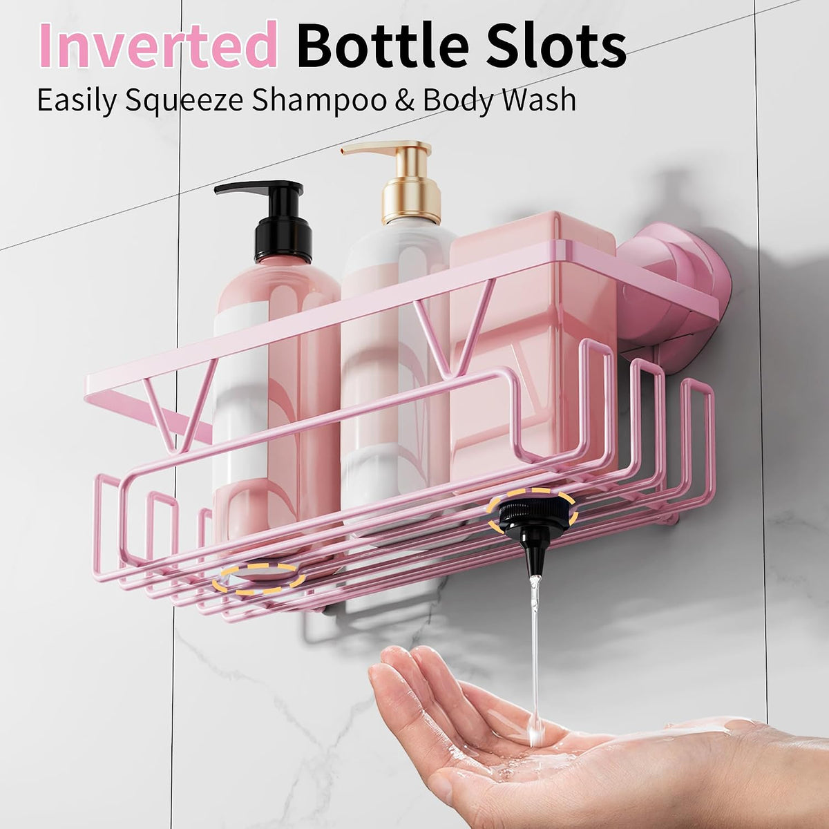 Suction Cup Shower Caddy 3 Pack, Bathroom Storage Shelf, Pink