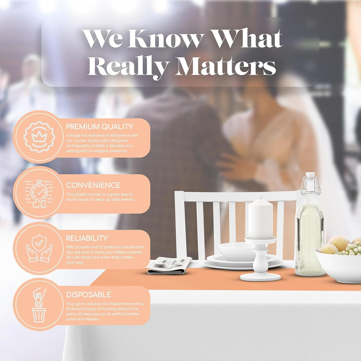 Disposable Table Runner for Parties 6 Pack (14 x 108 Inch)