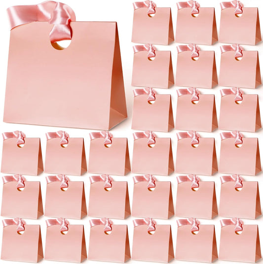 Feifeiya 30 Pcs Small Pink Gift Bags with Ribbon Handles 7.87" x 3.54" x 7.09" Bulk Paper Goodie Bags for Birthday Wedding Bridal Baby Shower Party Favors