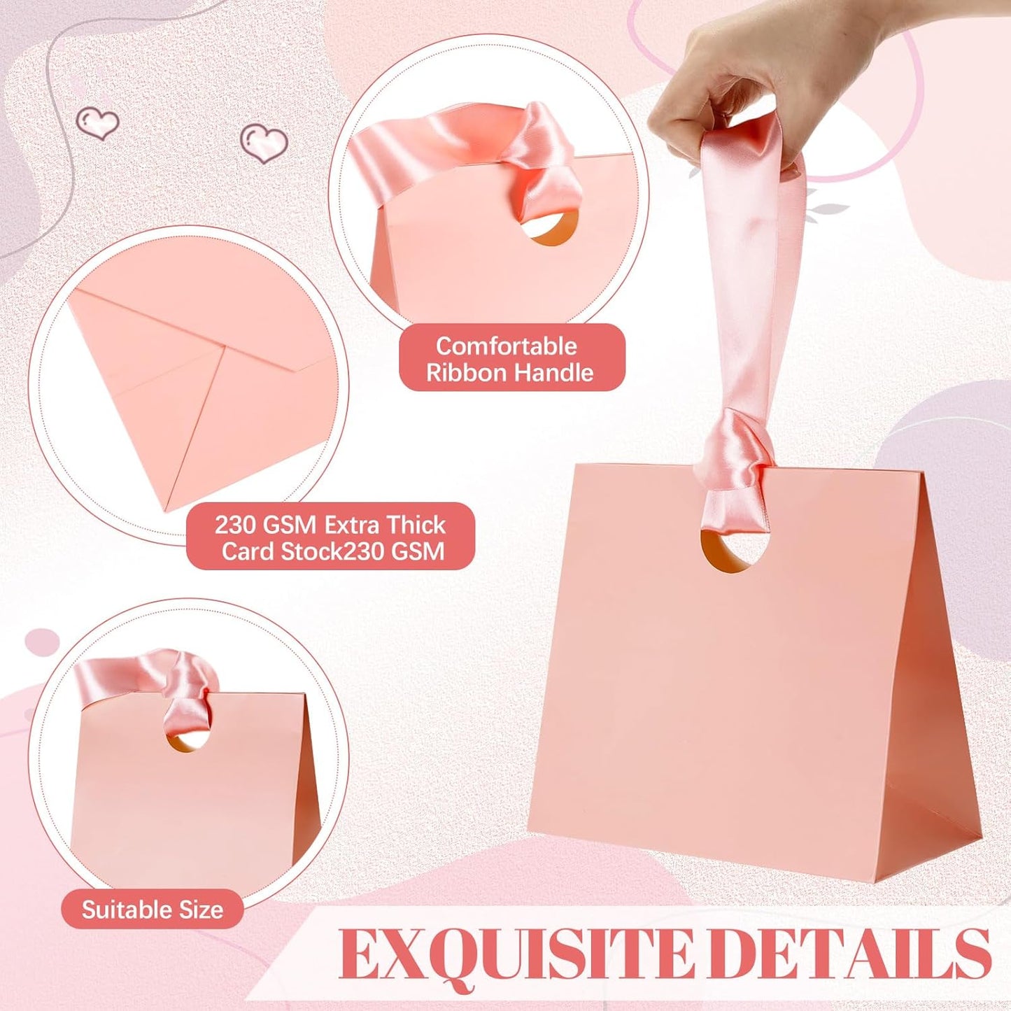 Feifeiya 30 Pcs Small Pink Gift Bags with Ribbon Handles 7.87" x 3.54" x 7.09" Bulk Paper Goodie Bags for Birthday Wedding Bridal Baby Shower Party Favors