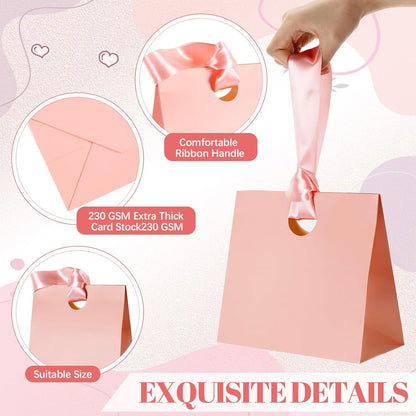 Feifeiya 30 Pcs Small Pink Gift Bags with Ribbon Handles 7.87" x 3.54" x 7.09" Bulk Paper Goodie Bags for Birthday Wedding Bridal Baby Shower Party Favors