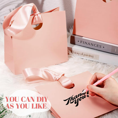 Feifeiya 30 Pcs Small Pink Gift Bags with Ribbon Handles 7.87" x 3.54" x 7.09" Bulk Paper Goodie Bags for Birthday Wedding Bridal Baby Shower Party Favors