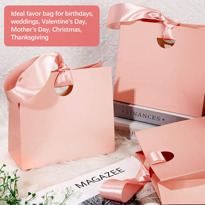 Feifeiya 30 Pcs Small Pink Gift Bags with Ribbon Handles 7.87" x 3.54" x 7.09" Bulk Paper Goodie Bags for Birthday Wedding Bridal Baby Shower Party Favors