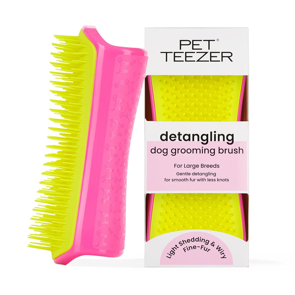 Detangling Dog Brush for Long Hair Breeds, Large, Pink & Yellow