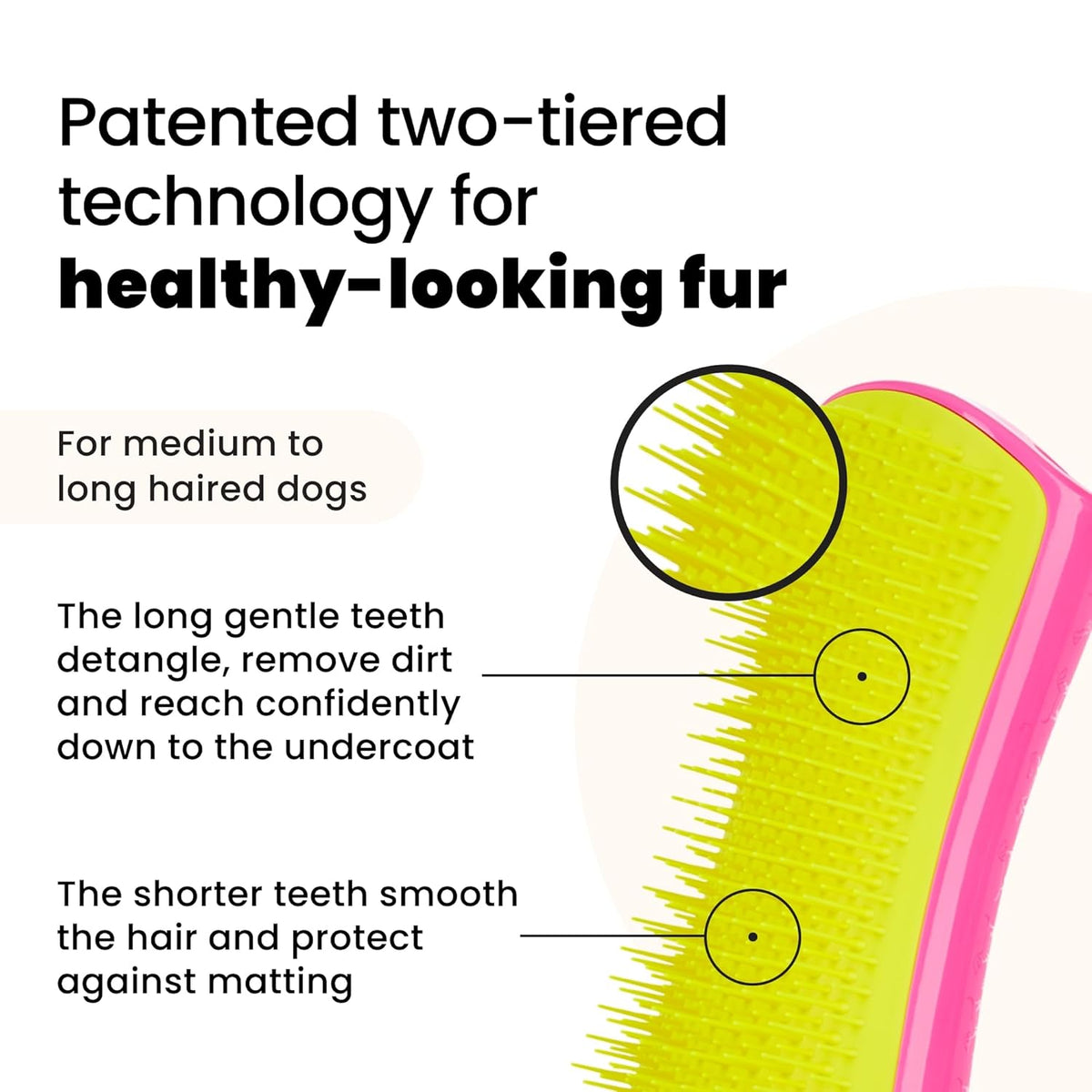 Detangling Dog Brush for Long Hair Breeds, Large, Pink & Yellow