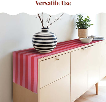 Fall Table Runner 90 Inches Long | Pink & Red Vertical Striped