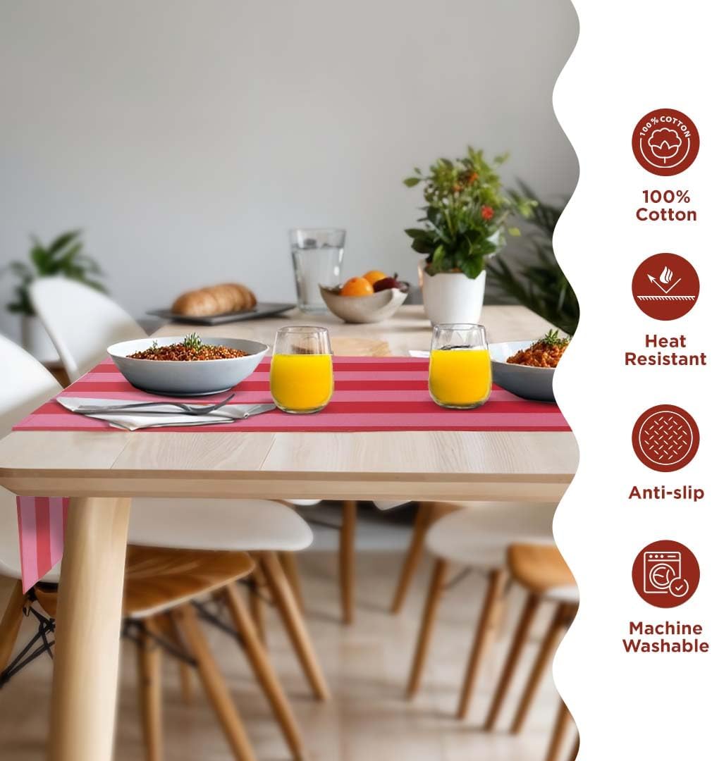 Fall Table Runner 90 Inches Long | Pink & Red Vertical Striped