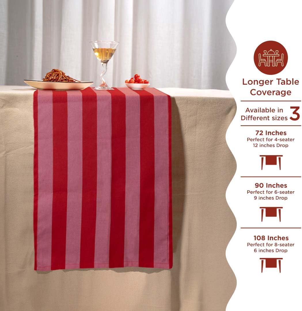 Fall Table Runner 90 Inches Long | Pink & Red Vertical Striped