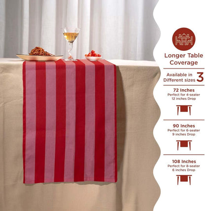 Fall Table Runner 90 Inches Long | Pink & Red Vertical Striped