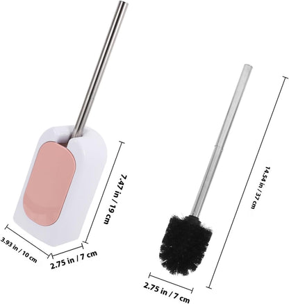 Wall-Mounted Heavy Duty Toilet Brush with Holder Long Handle Plastic Toilet Brush for Deep Bathroom Cleaning Soft Bristle in Nordic Pink
