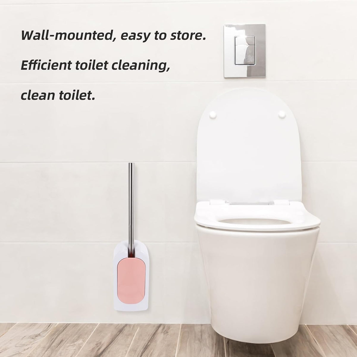 Wall-Mounted Heavy Duty Toilet Brush with Holder Long Handle Plastic Toilet Brush for Deep Bathroom Cleaning Soft Bristle in Nordic Pink