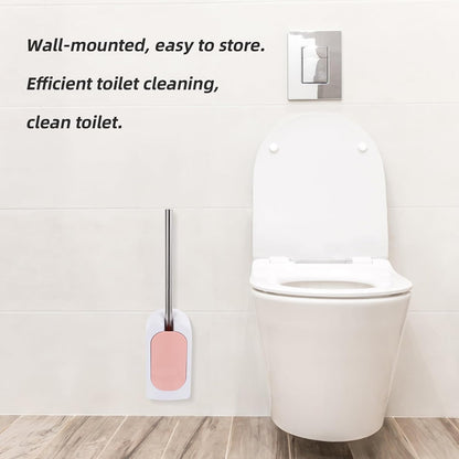 Wall-Mounted Heavy Duty Toilet Brush with Holder Long Handle Plastic Toilet Brush for Deep Bathroom Cleaning Soft Bristle in Nordic Pink