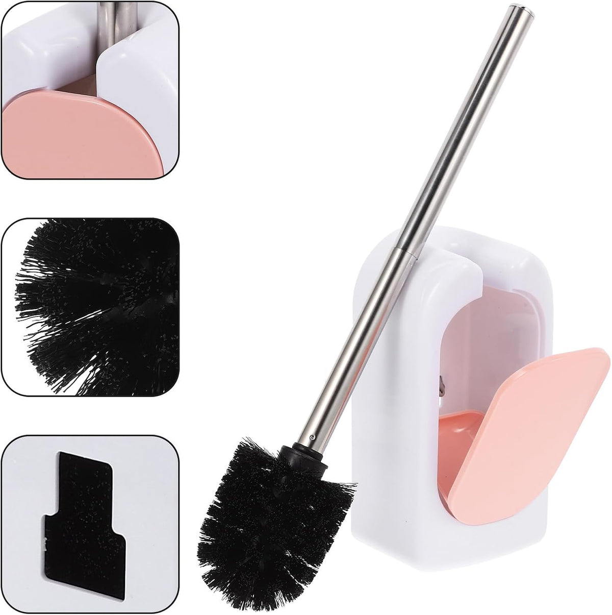 Wall-Mounted Heavy Duty Toilet Brush with Holder Long Handle Plastic Toilet Brush for Deep Bathroom Cleaning Soft Bristle in Nordic Pink