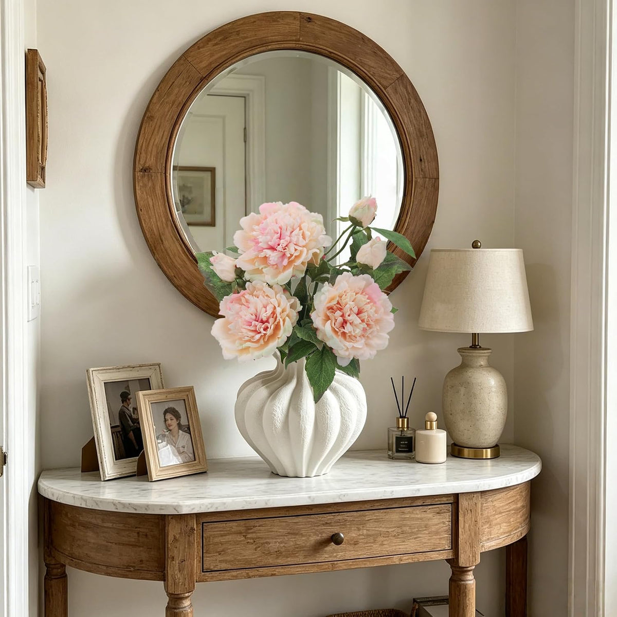 3Pcs Real Touch Artificial Peonies,Champagne Pink Faux Silk Flowers