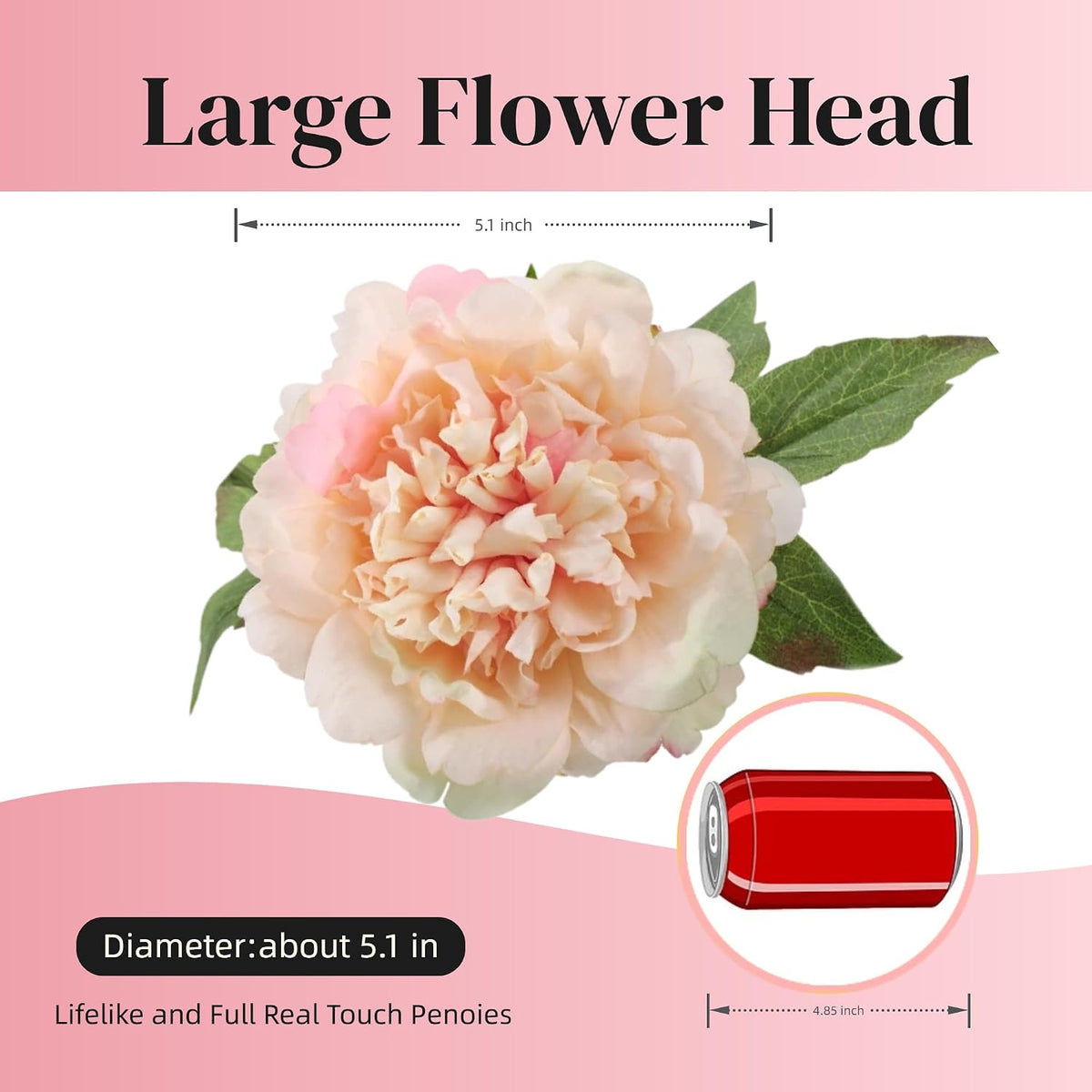 3Pcs Real Touch Artificial Peonies,Champagne Pink Faux Silk Flowers
