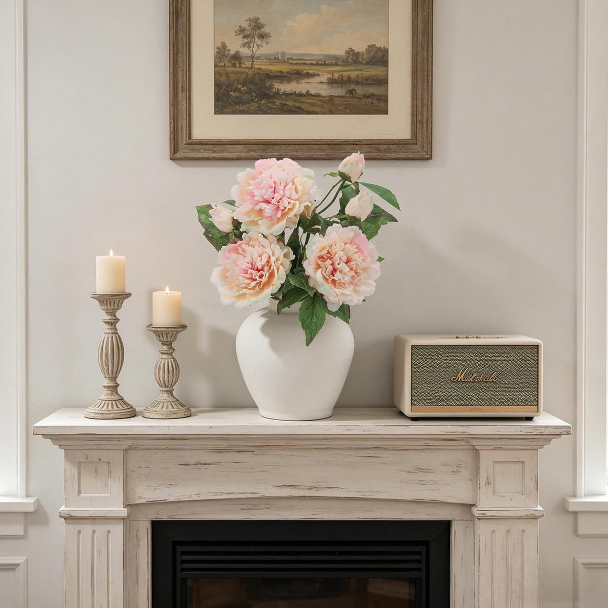 3Pcs Real Touch Artificial Peonies,Champagne Pink Faux Silk Flowers