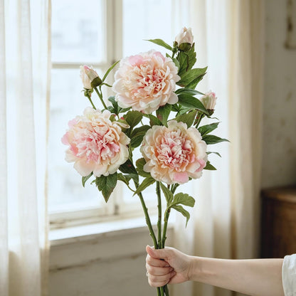 3Pcs Real Touch Artificial Peonies,Champagne Pink Faux Silk Flowers
