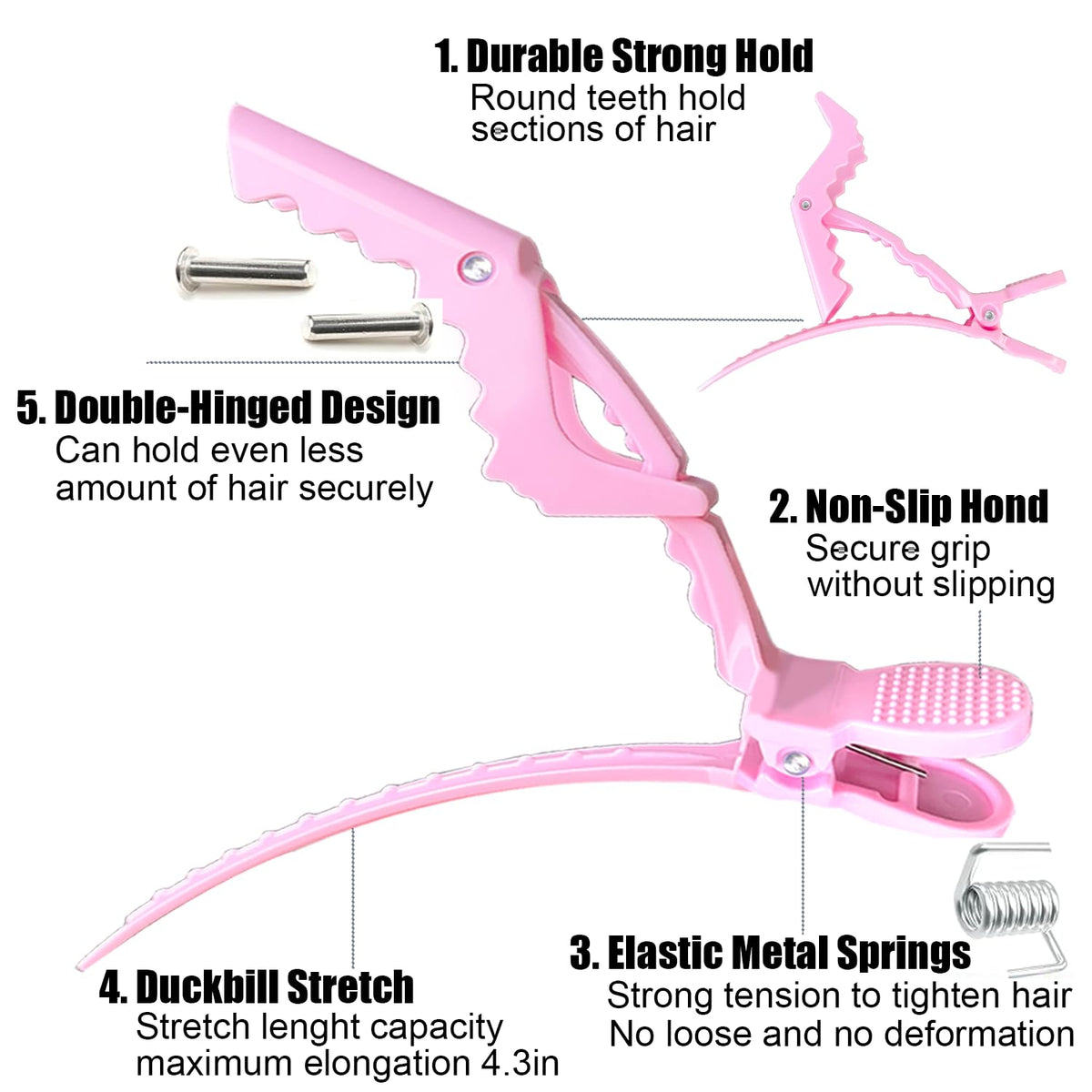 30 Pcs Alligator Hair Clip for Styling Sectioning - Salon Hair Clip for Thick Hair, Plastic Hair Styling Clip with Wide Teeth & Double-Hinged Design (Pink)